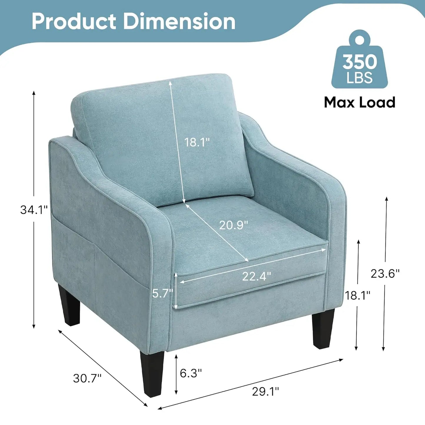 Accent Chair for Living Room, Mid Century Modern Reading Chair , Upholstered Armchair with Side Pockets,