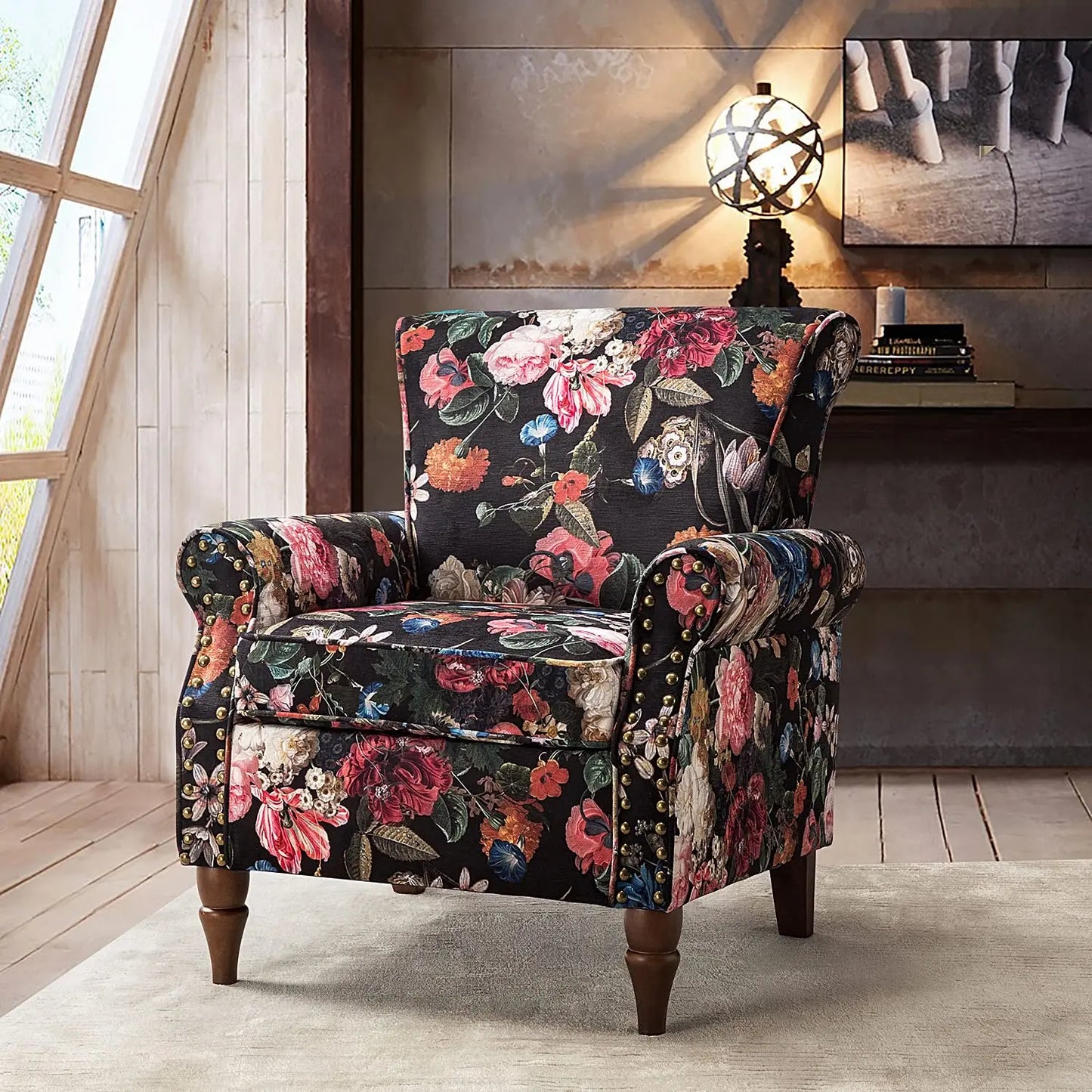 Modern Wingback Accent Chair with Wood Legs & Removable Cushion, Comfy Upholstered Armchair , Different Fabrics