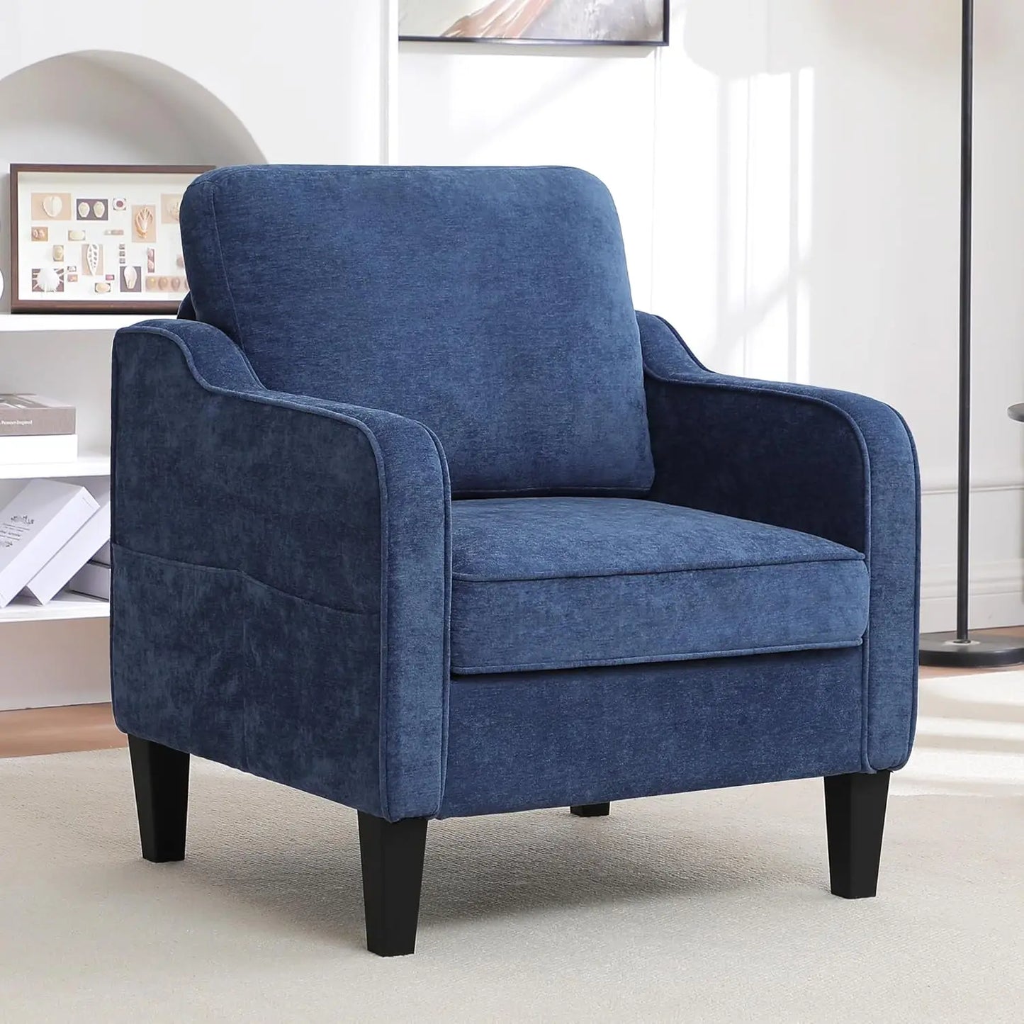 Accent Chair for Living Room, Mid Century Modern Reading Chair , Upholstered Armchair with Side Pockets,