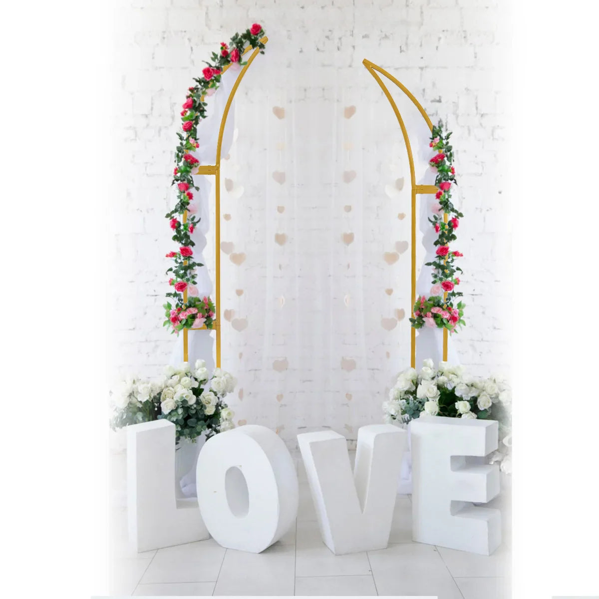 2pcs Curved Wedding Arch Backdrop  5.9ft,6.9ft Half Moon Stand