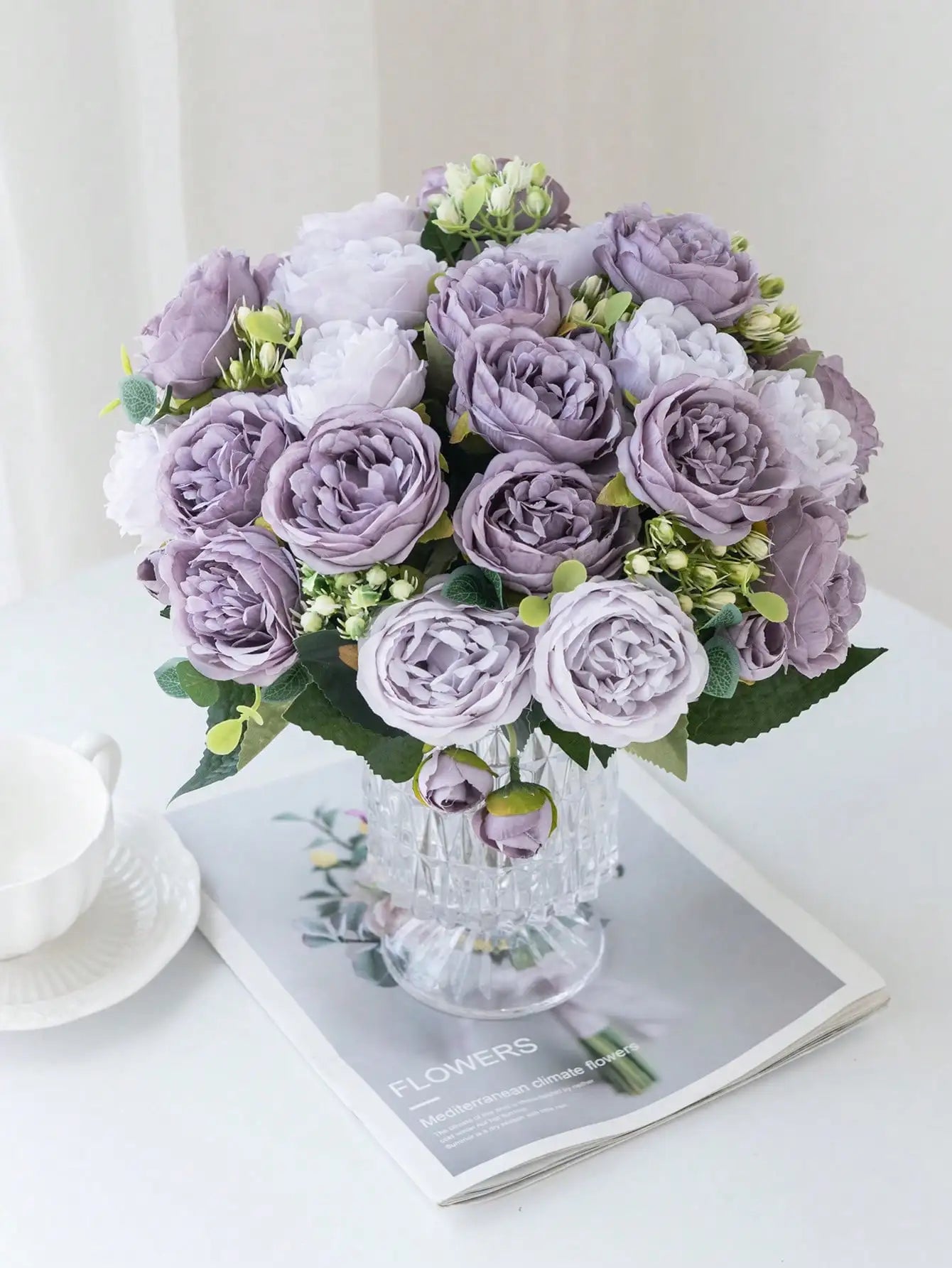 1 Bouquet Artificial Roses w/ Silk Balls Home Decor & Holiday