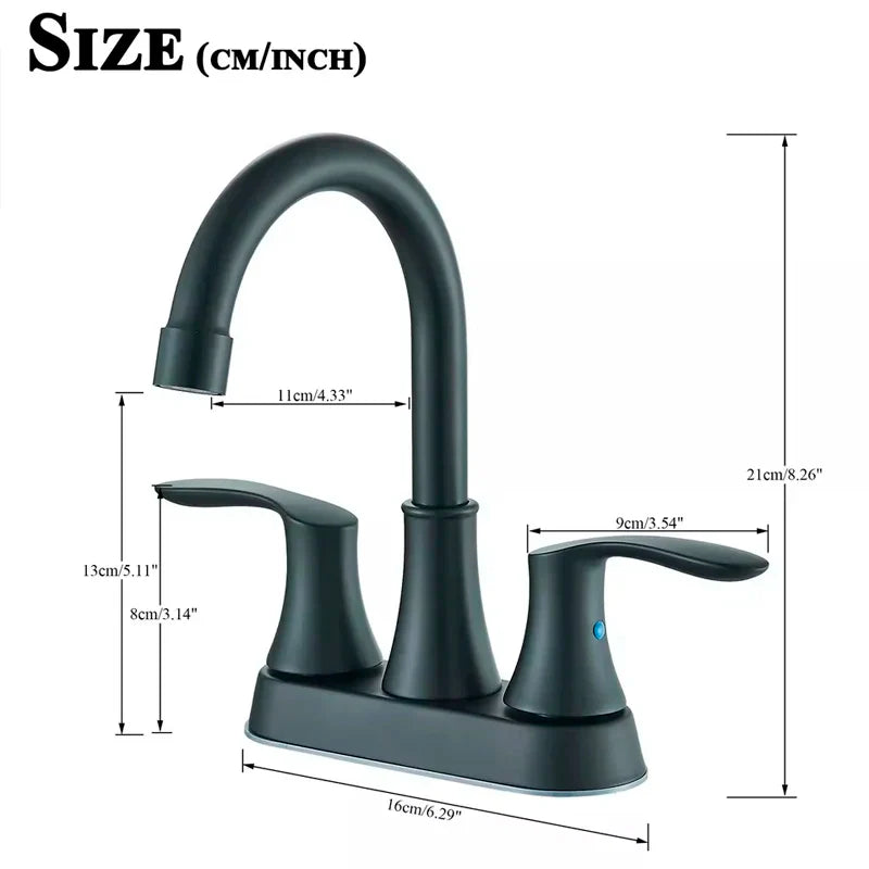 Black Bathroom Sink Faucet 3 Hole 4 Inch Center Set Vanity Faucet  Hot and Cold Water