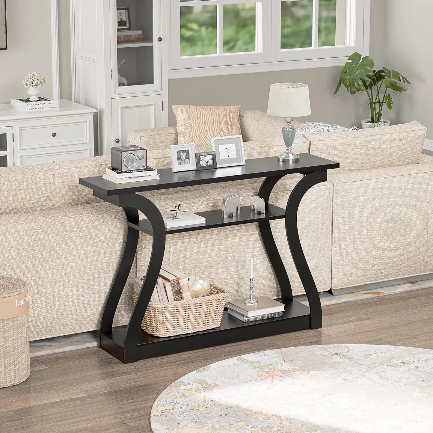 Console Table, Entryway Table with 3 Tier Storage Shelves,