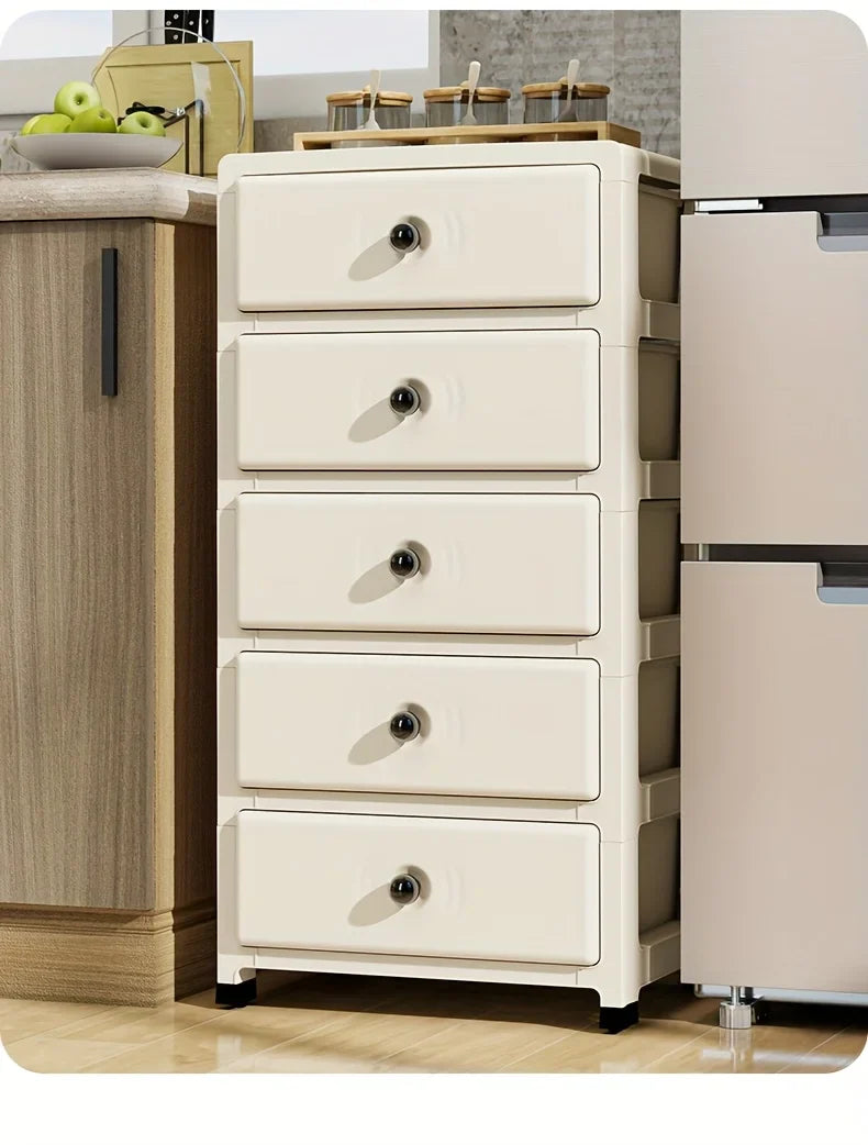 5-Drawer White Storage Cabinet - Sturdy, Smooth Sliding for Closet, Office, Bedroom Organization.