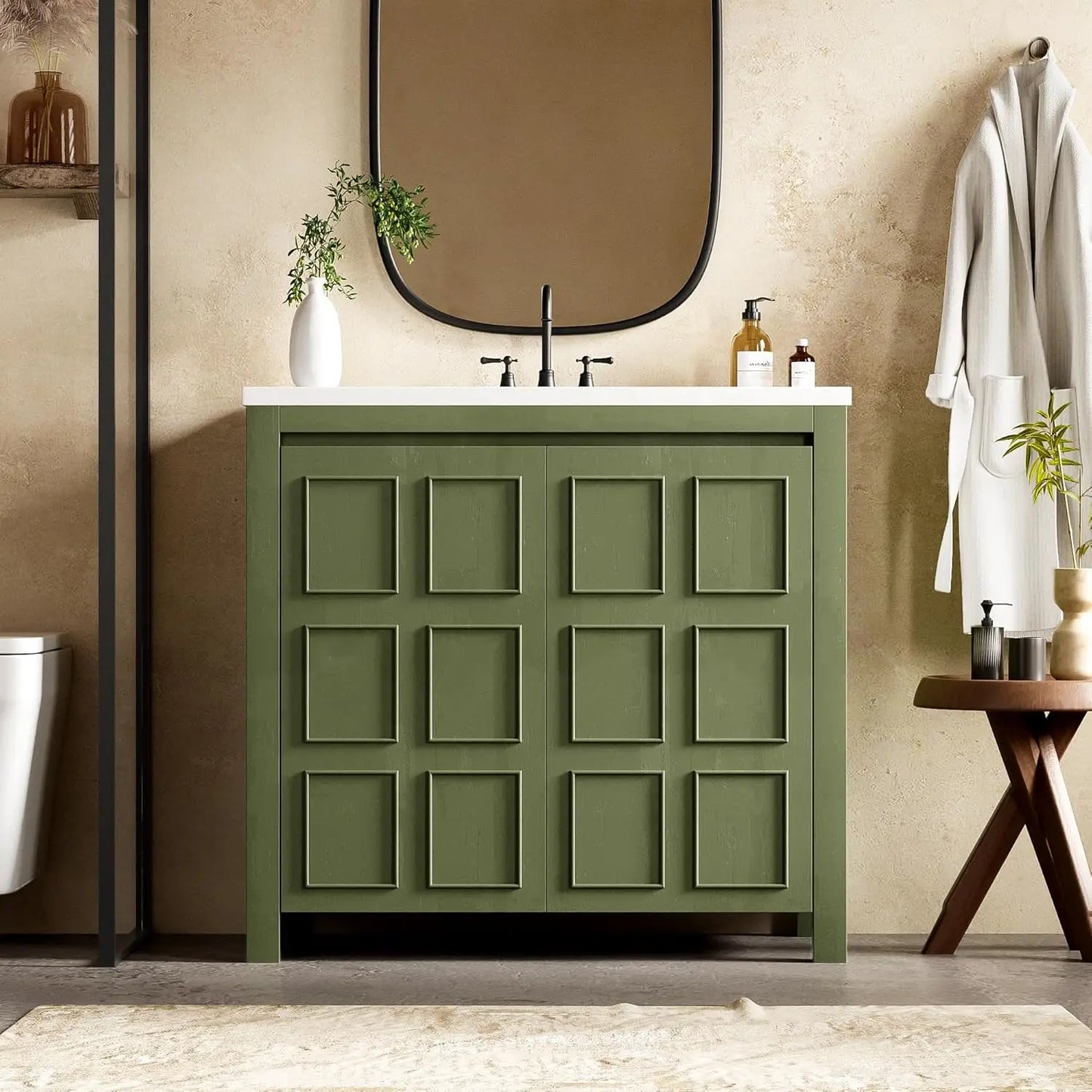 36in Free Standing Bathroom Vanity with Sink Wooden Cabinet Ceramic Basin