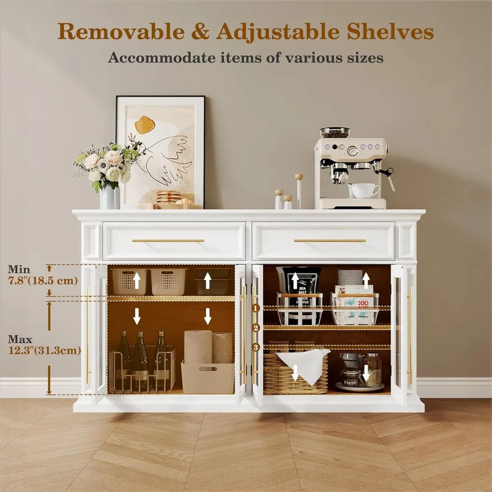 63" Large Sideboard Buffet Cabinet with Storage,  2 Drawers and Glass Doors,, Customized