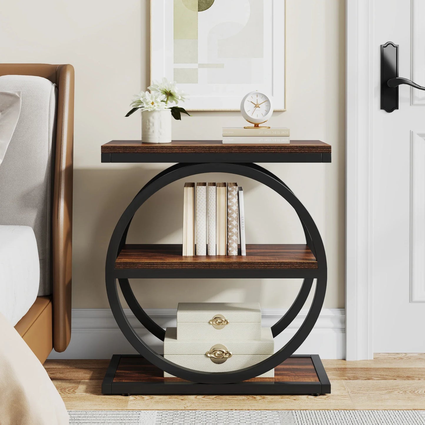 Tribesigns End Table, Narrow End Table with 3 Storage Shelves,