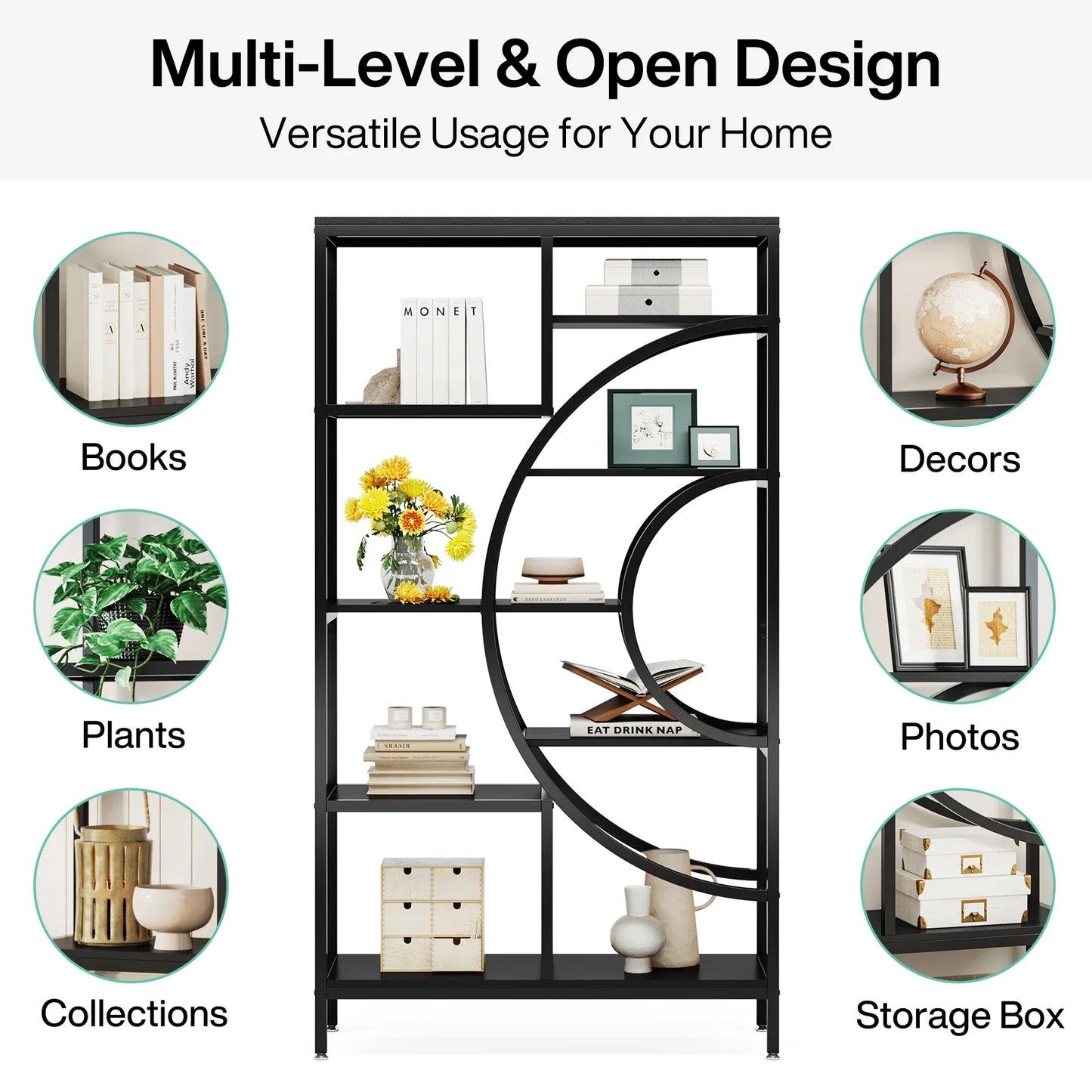 Tribesigns Bookshelf Industrial 5 Tier Etagere Bookcase,