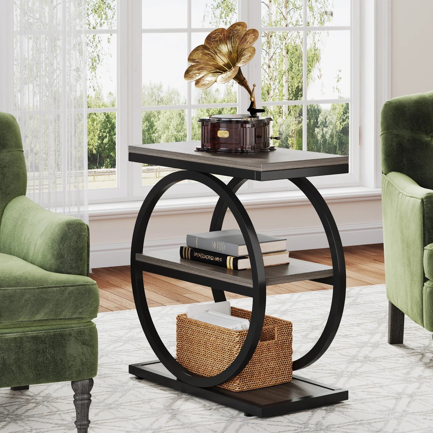 Tribesigns End Table, Narrow End Table with 3 Storage Shelves,