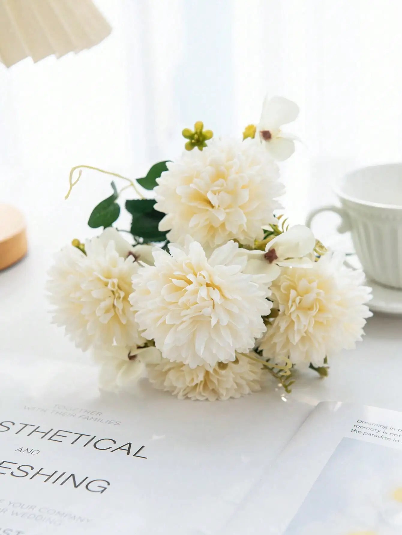 1 Bouquet Artificial Roses w/ Silk Balls Home Decor & Holiday