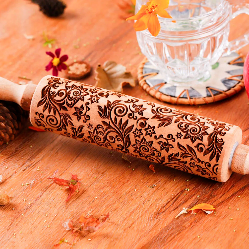 1 pcs Wooden Sunflower Embossed Rolling Pin