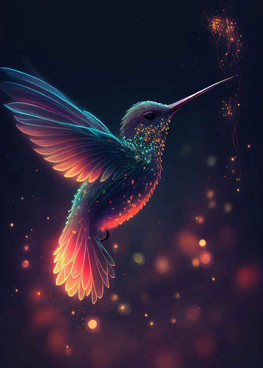 Watercolor Hummingbird Flower Wall Art