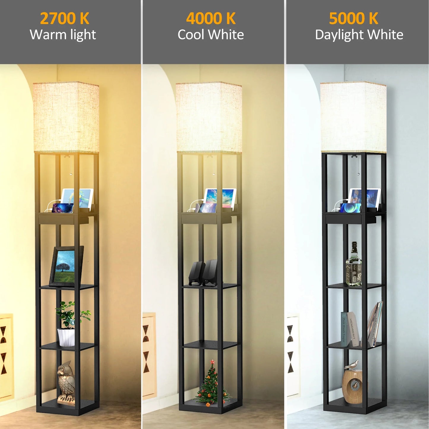 67" Column Floor Lamp with Shelves