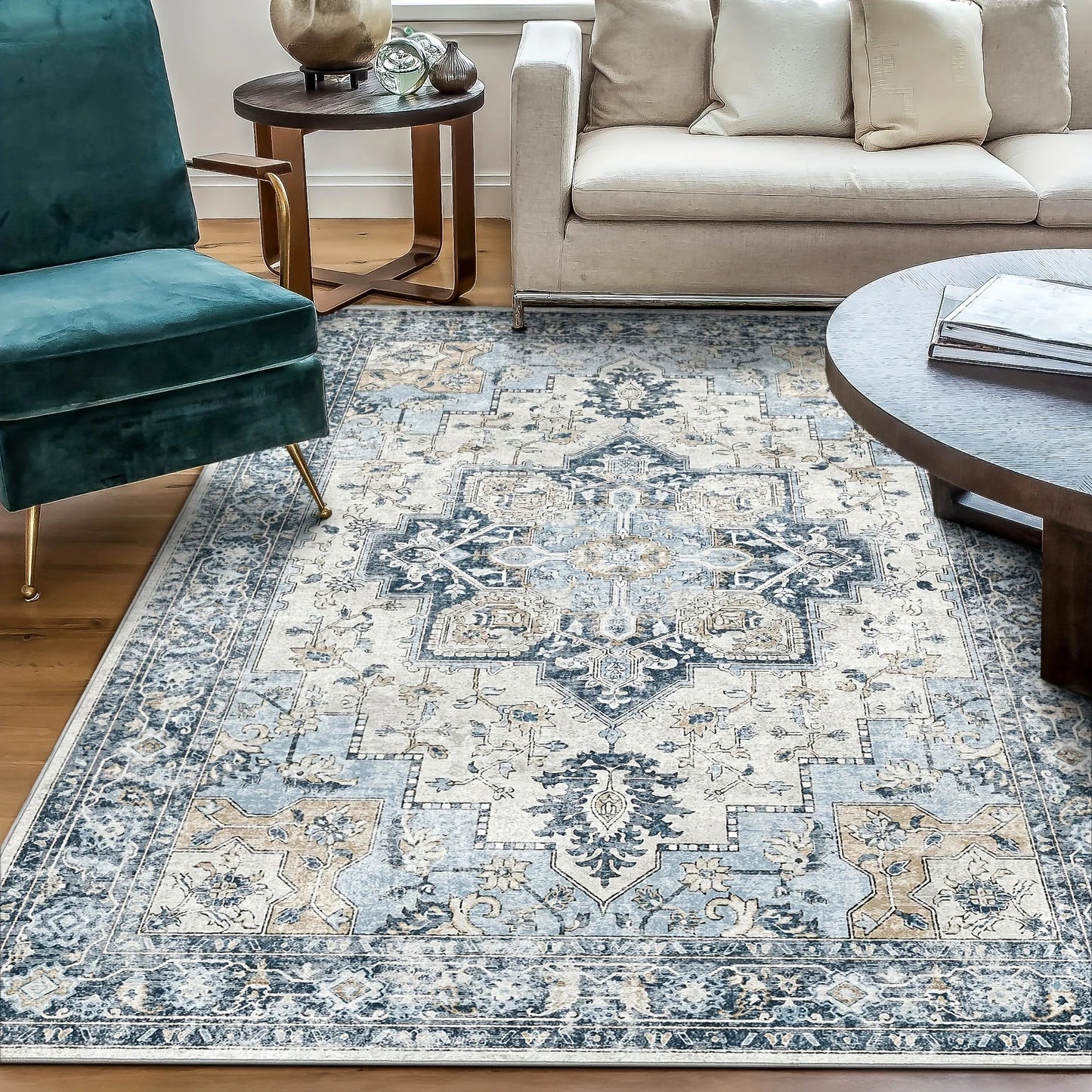 Area Rugs for Living Room, Machine Washable Non Slip Vintage Retro Rugs,