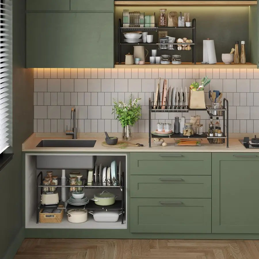 Adjustable Under Sink Organizers and Storage,Pots and Pans  Lid Organizers