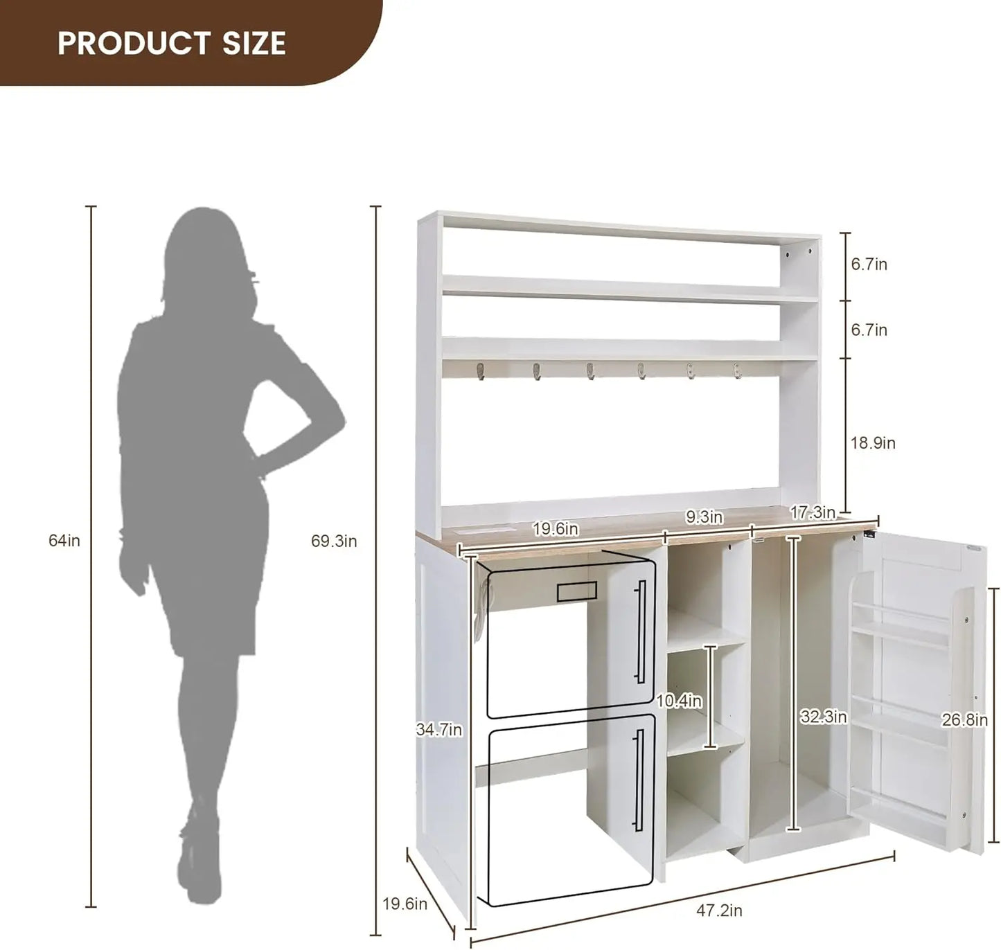 Mini Fridge Cabinet with Storage, Coffee Bar & Power Outlet - Kitchen Beverage Station
