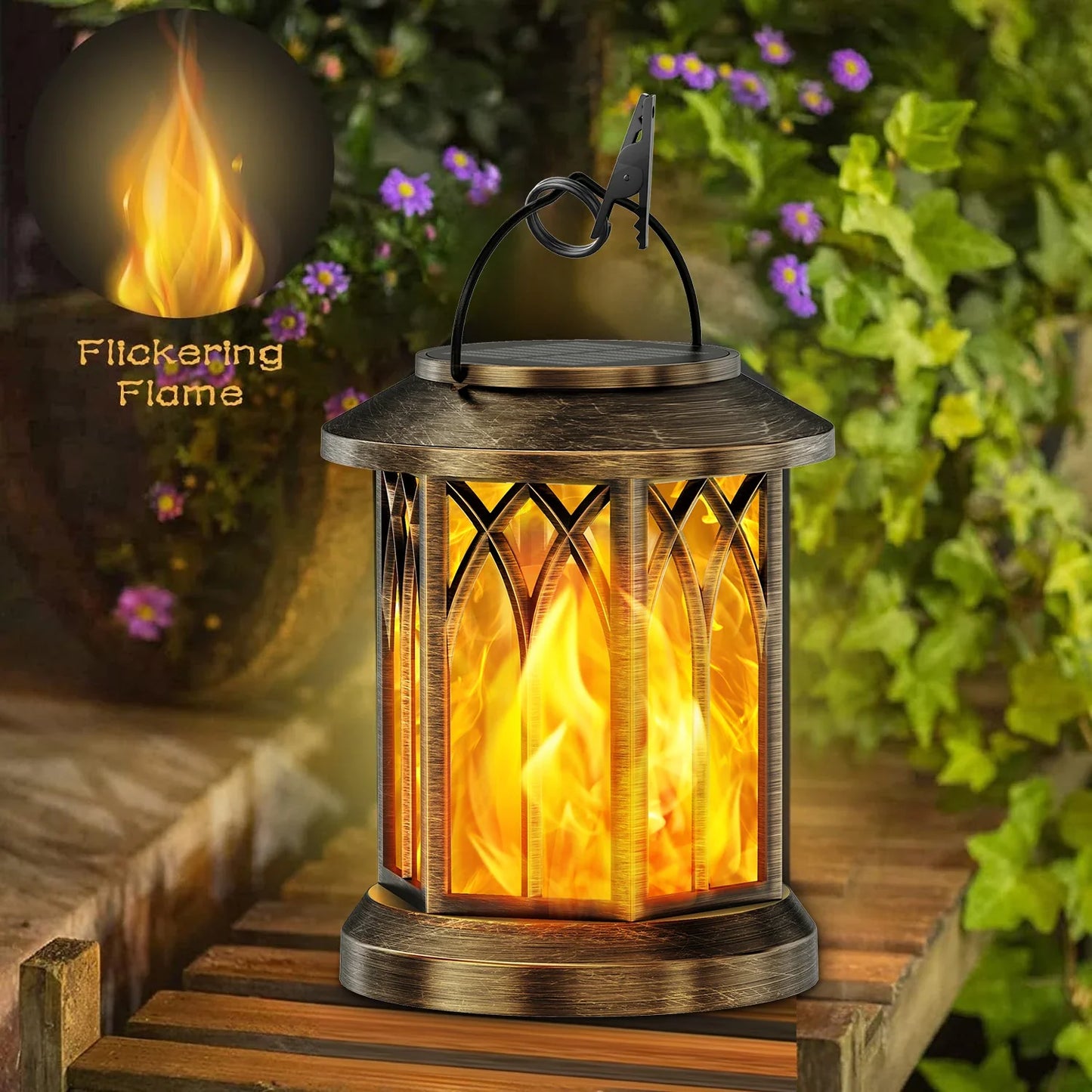 2 Pack Solar Hanging Lights Outdoor for Garden, Bronze/Black