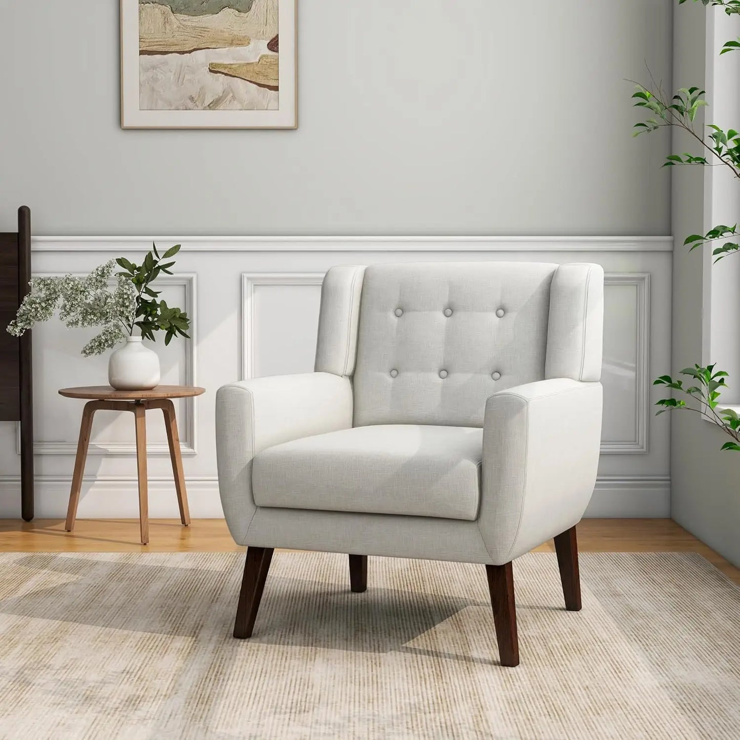 Modern Linen Accent Chair High-Resilient Sponge Comfy Reading Seat Floral Set 1,