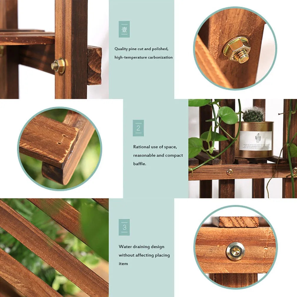 Wooden Plant Stand 5 Tier Corner Shelf Storage Rack for Indoor Outdoor Garden