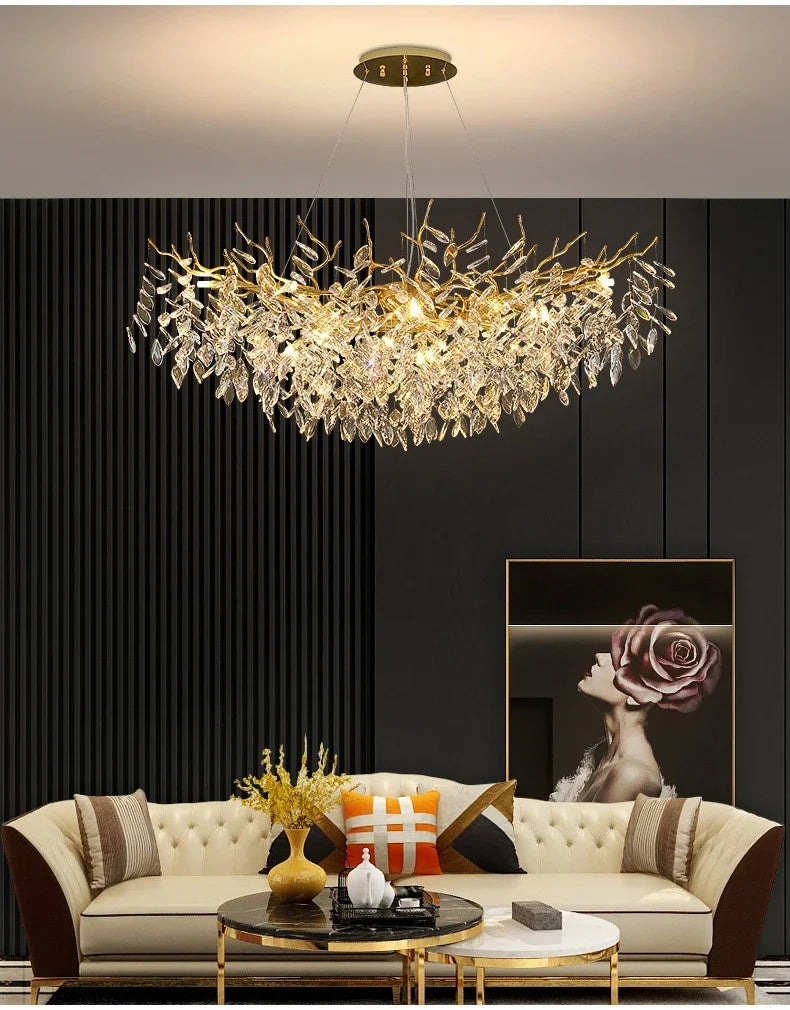 2025 Luxury Gold Crystal LED Chandeliers Living Dining  Lustre Ceiling Pendant Lamps I