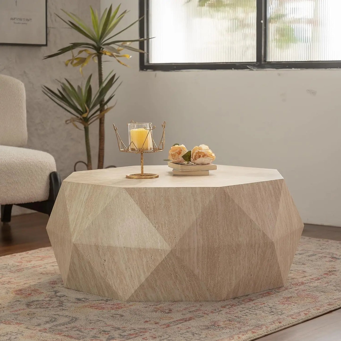 38" Modern Farmhouse Coffee Table, Drum Coffee Table