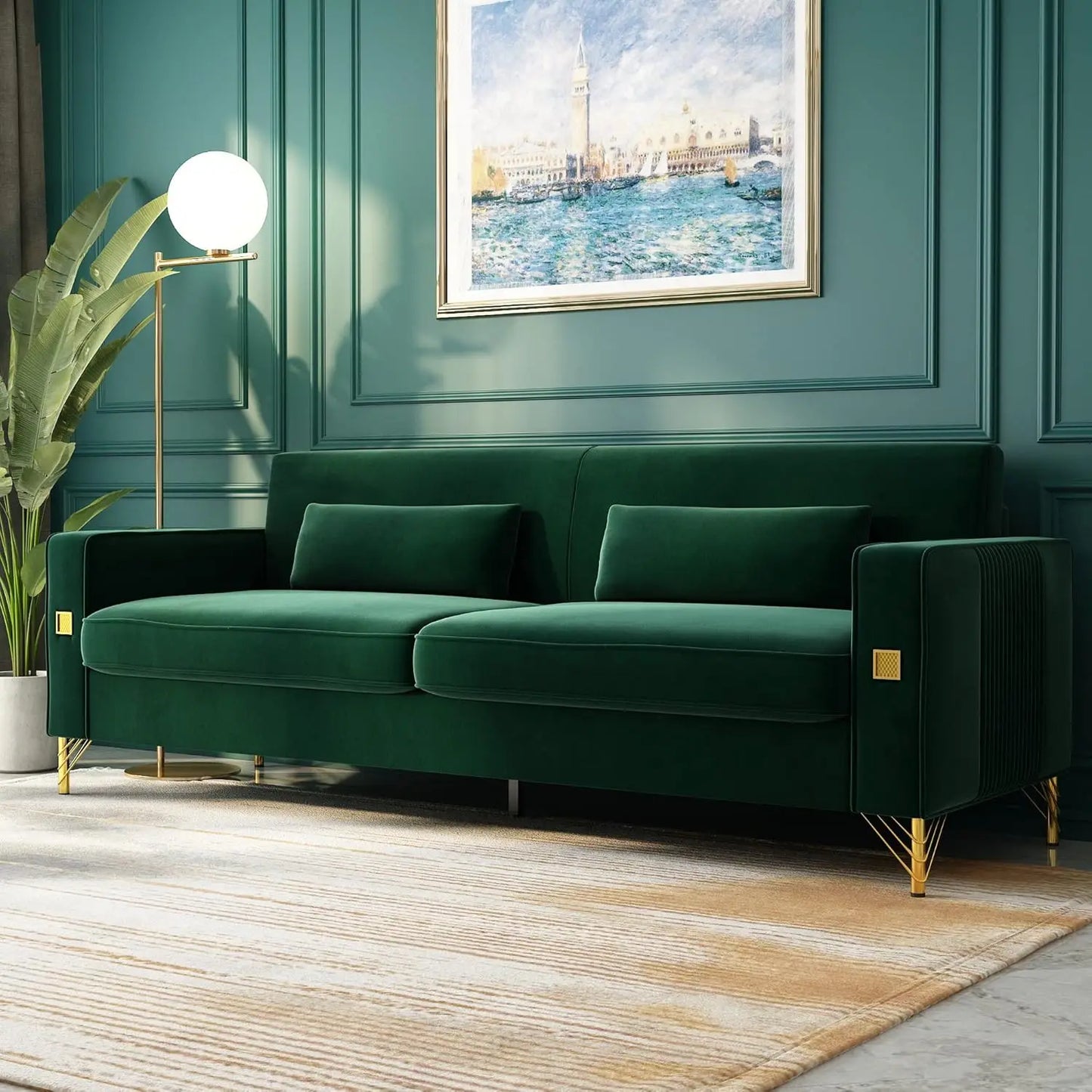 85.63" Velvet Sofa,Modern Loveseat Couch with Pillows Set of 2 for Living Room,Bedroom  6 different colors