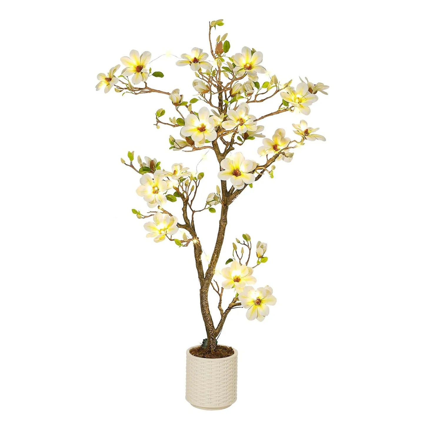Artificial Magnolia Plant Faux Flower Trees  with LED Light for Yard Patio Home