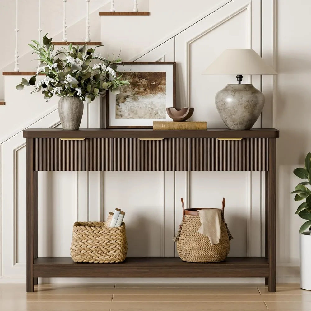 51 Fluted Console Table for Entryway,  with 3 Wooden Drawers,  Behind Sofa Table for Living Room,
