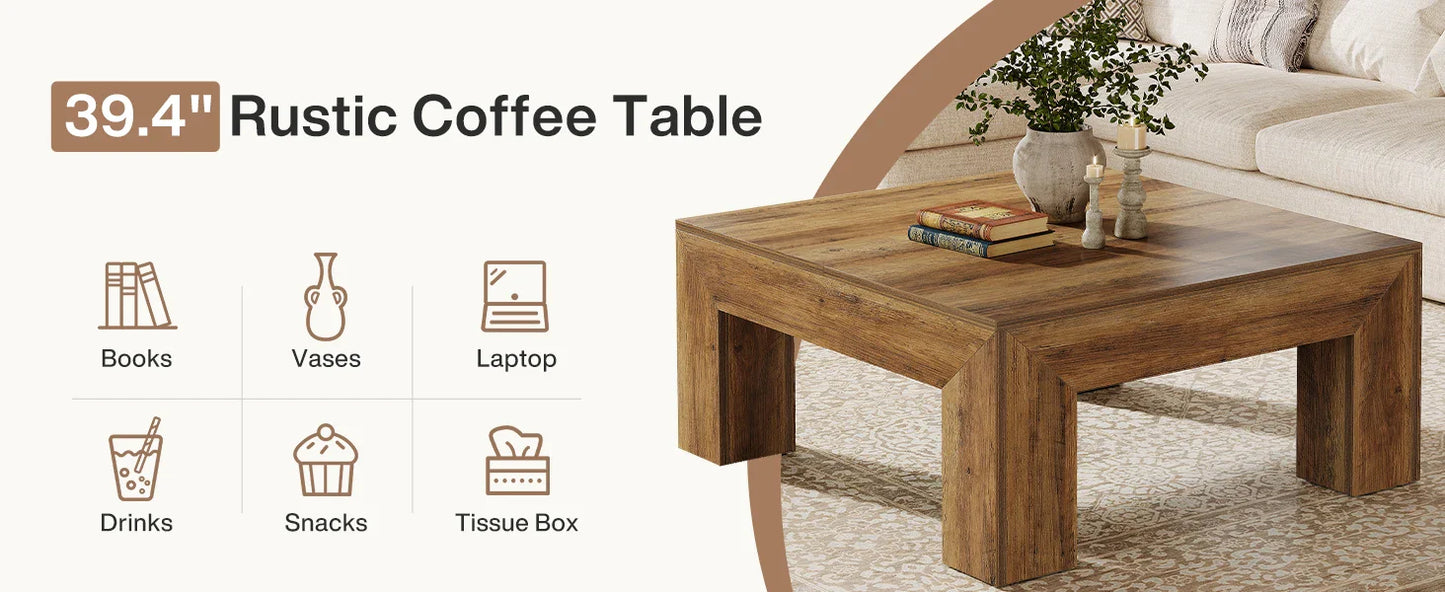 Tribesigns 39.4-Inch Square Coffee Table for Living Room, Farmhouse