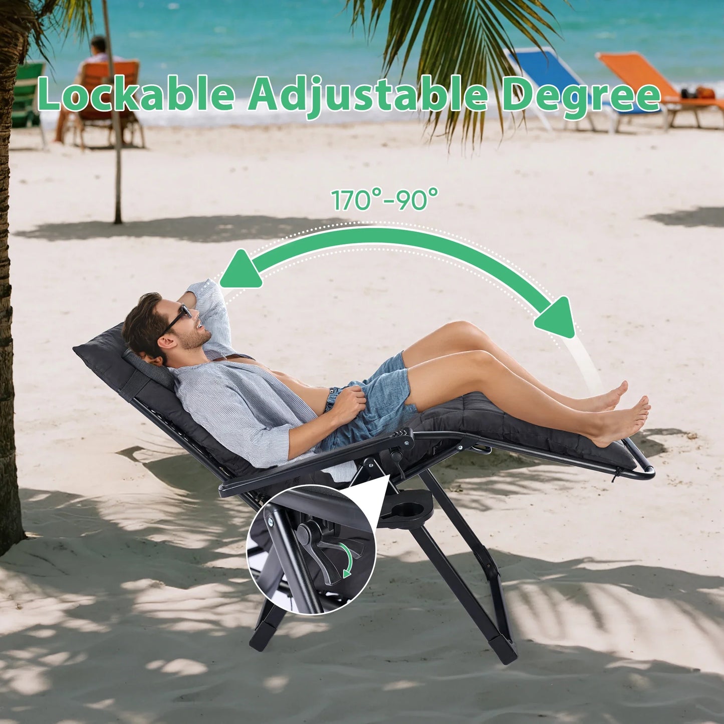 JHK Zero Gravity Recliner Camping Patio Lounge Chair  with Cup Holder  Removable Cushion For Outdoor Garden