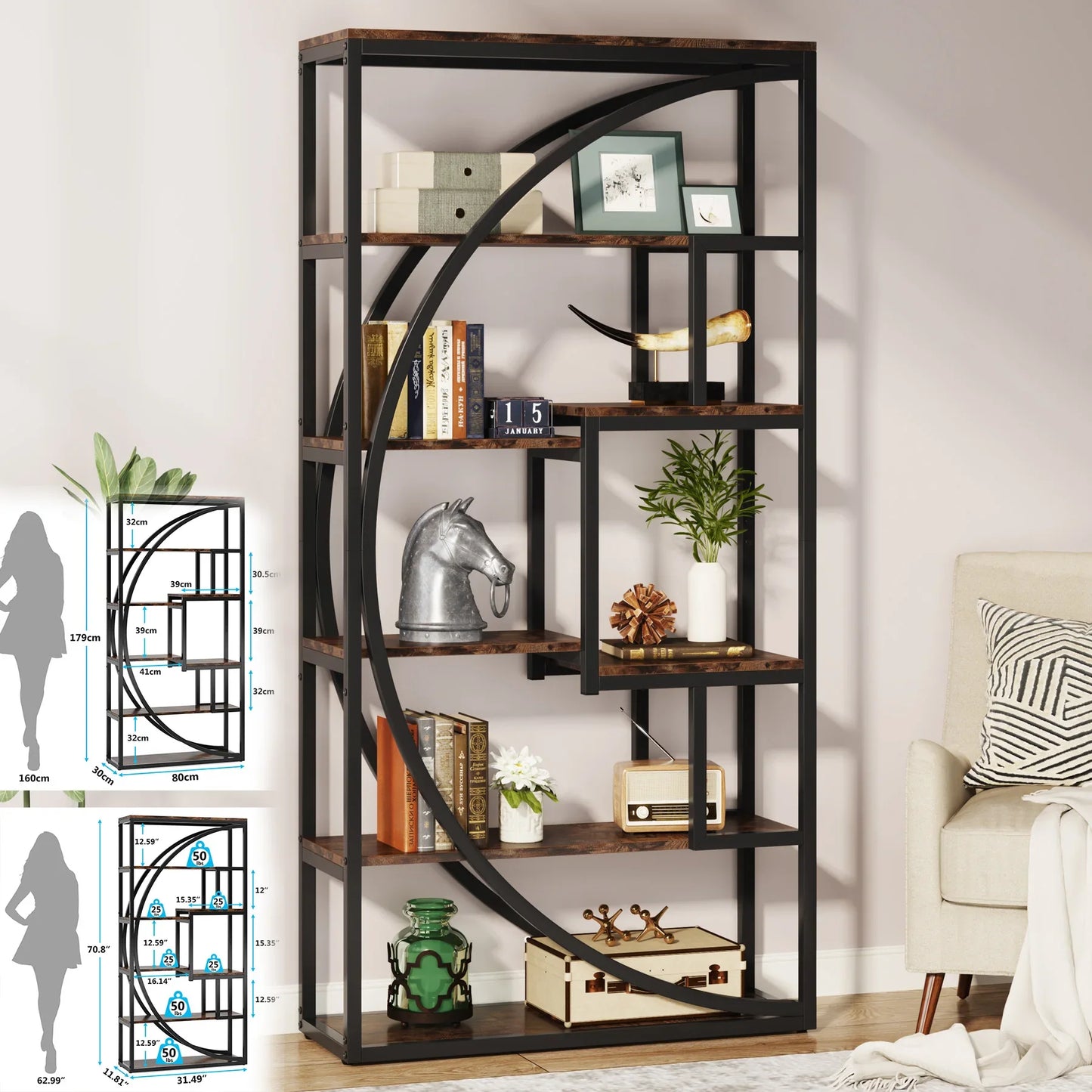 Tribesigns Bookshelf Industrial 5 Tier Etagere Bookcase,