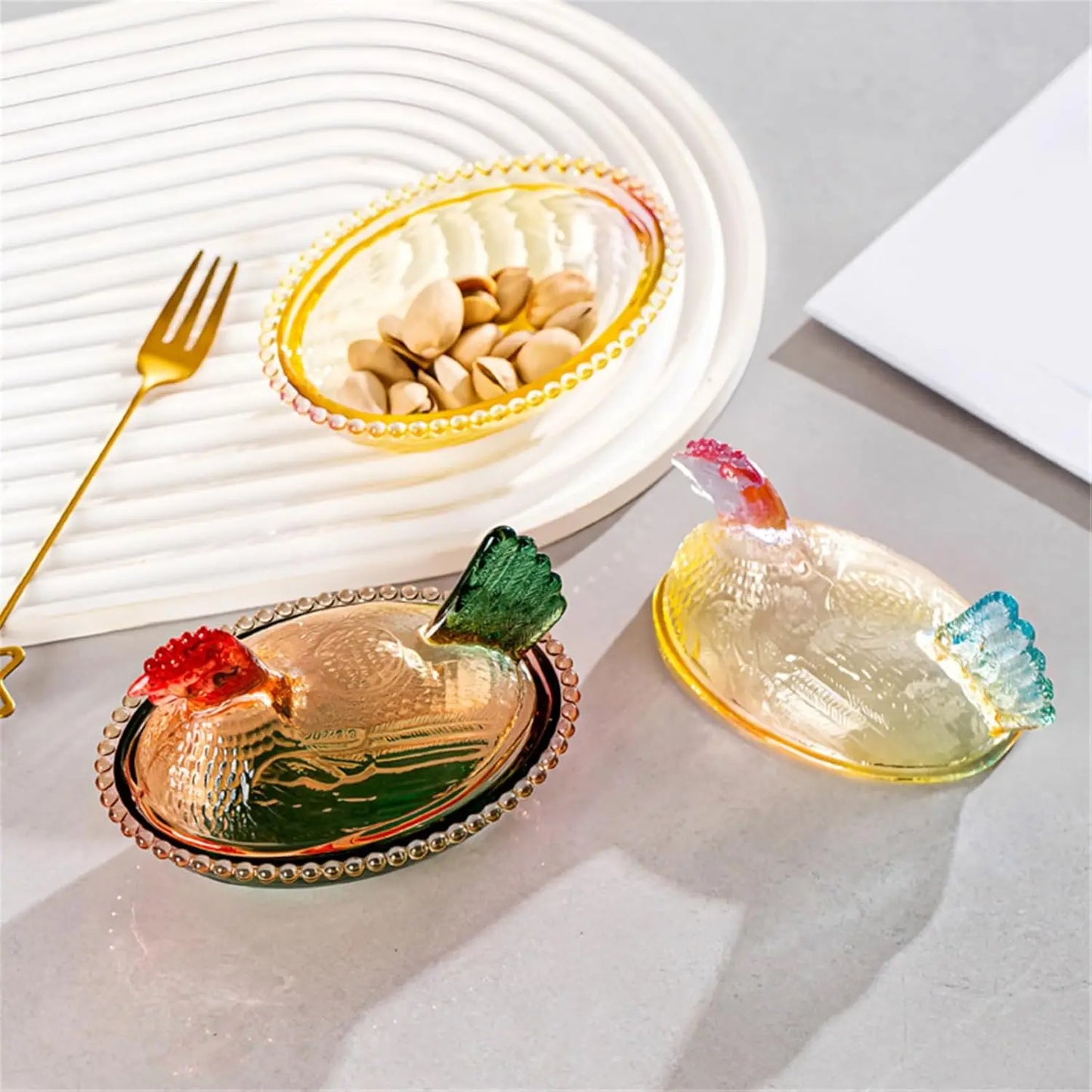 Glass Hen on Nest Candy Dish with Lid, Pastoral  Candy Bowl  with Lid,Muti-Color