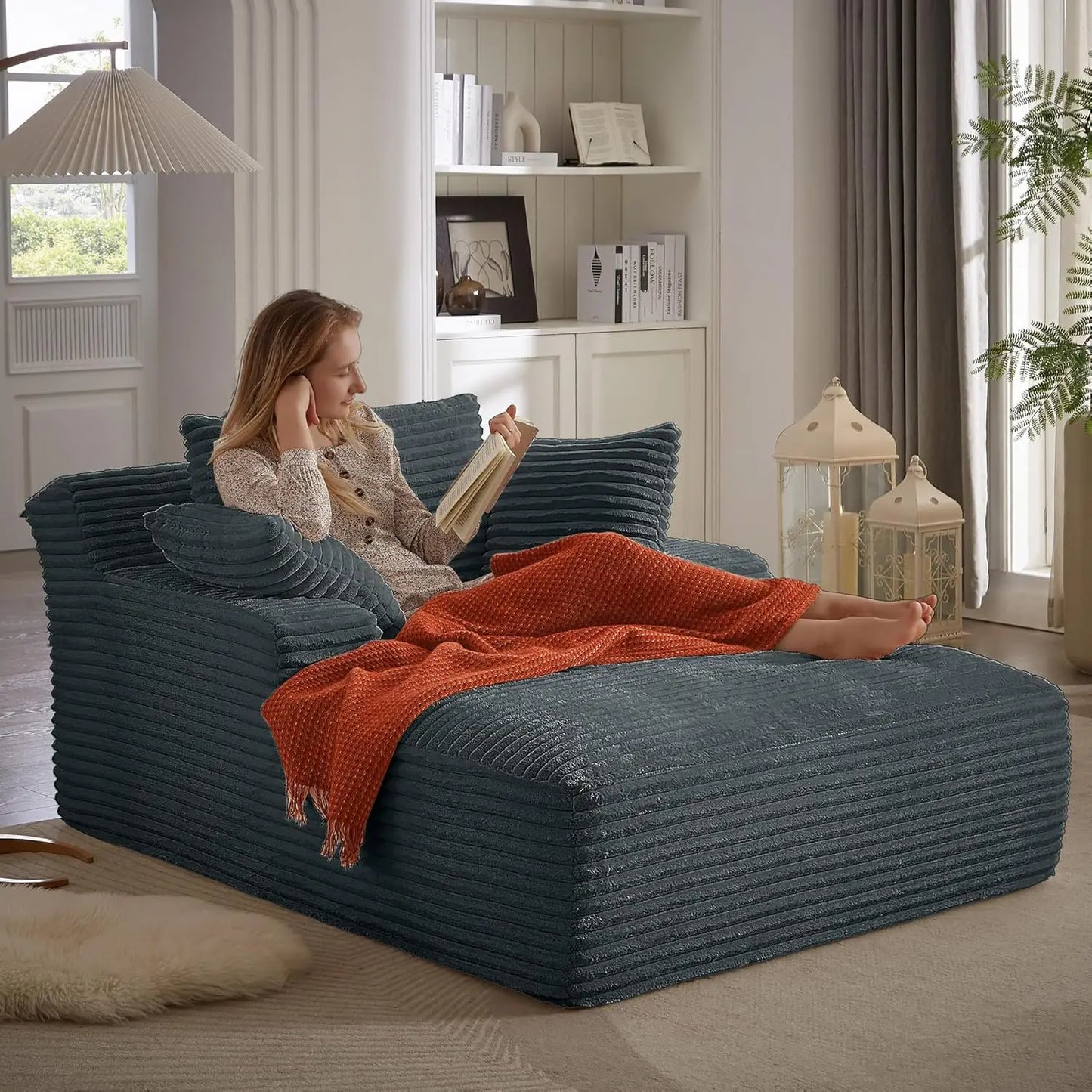 Oversized Chaise Lounge Chair with 3 Comfy Pillows for Living Room Bedroom