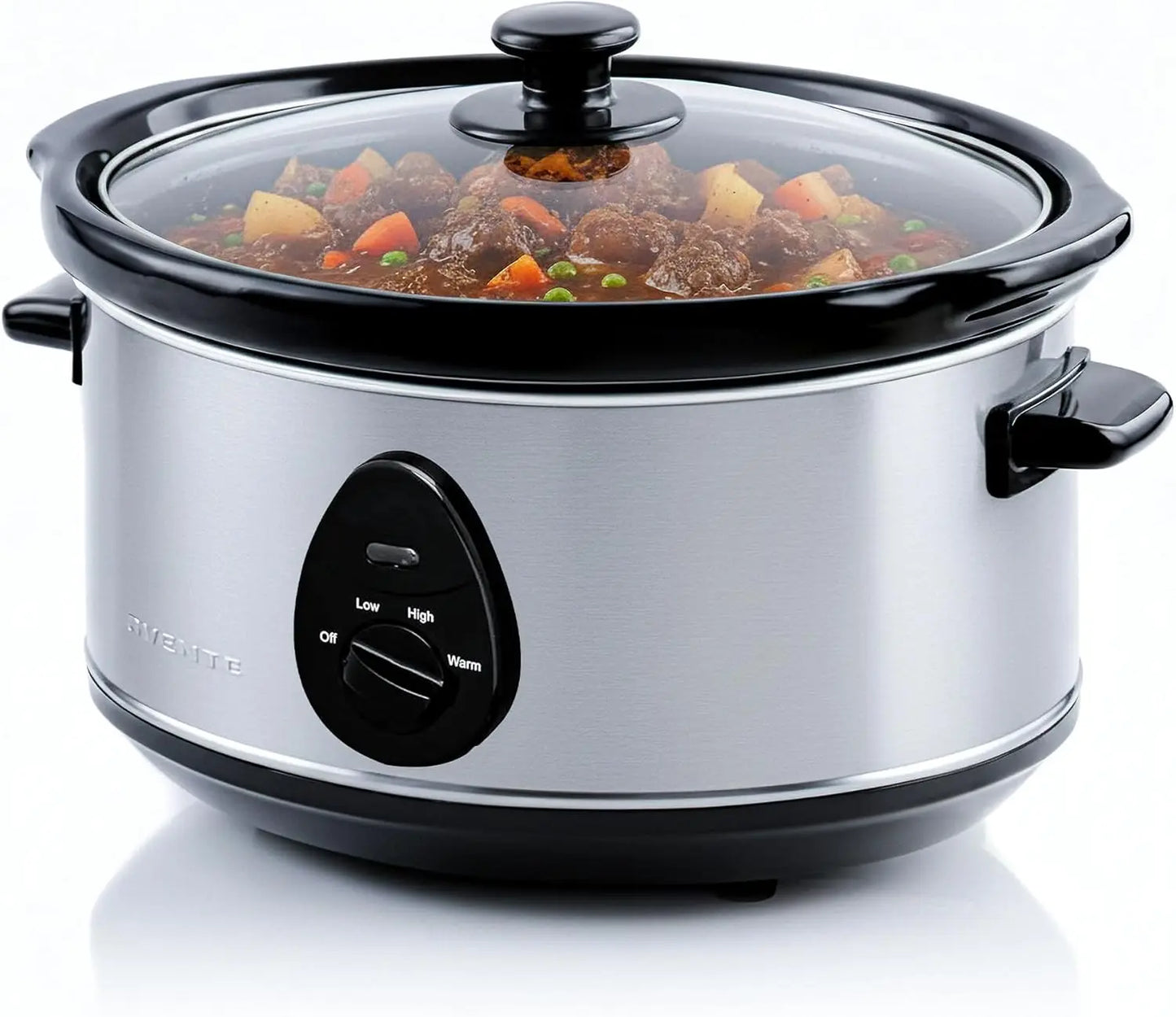 Electric Slow Cooker with 3 Cooking Settings, Non-Stick and Dishwasher Safe Stoneware, StainlSteel