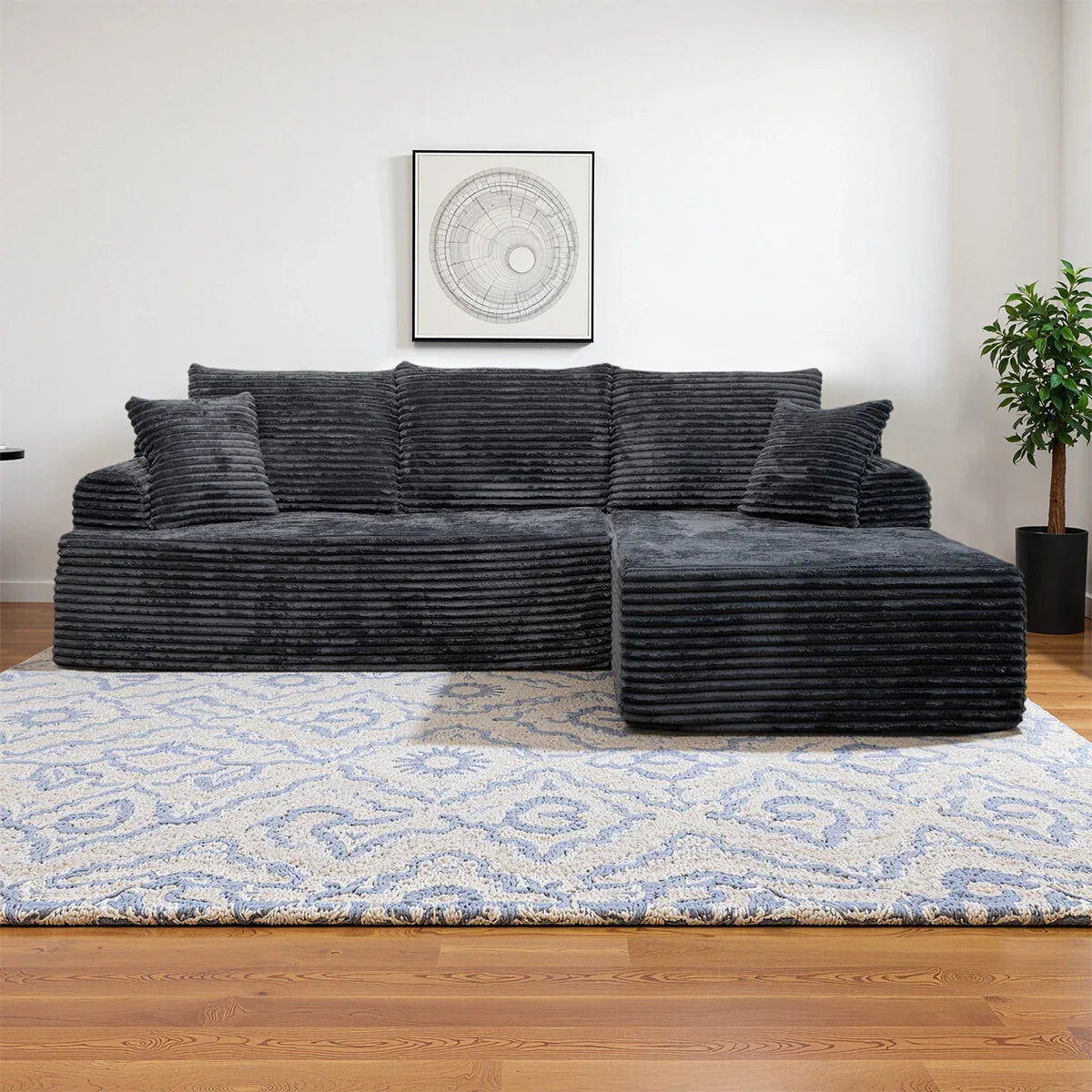 95" L-Shaped Sofa Chaise, Rabbit Fleece Upholstery, Ultra Soft & Comfortable, Ready to Use Out of the Box