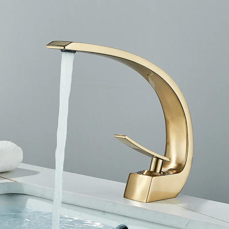 Luxury Brass Basin Faucet Deck Mounted Black Hot Cold Water Single Hole For Bathroom
