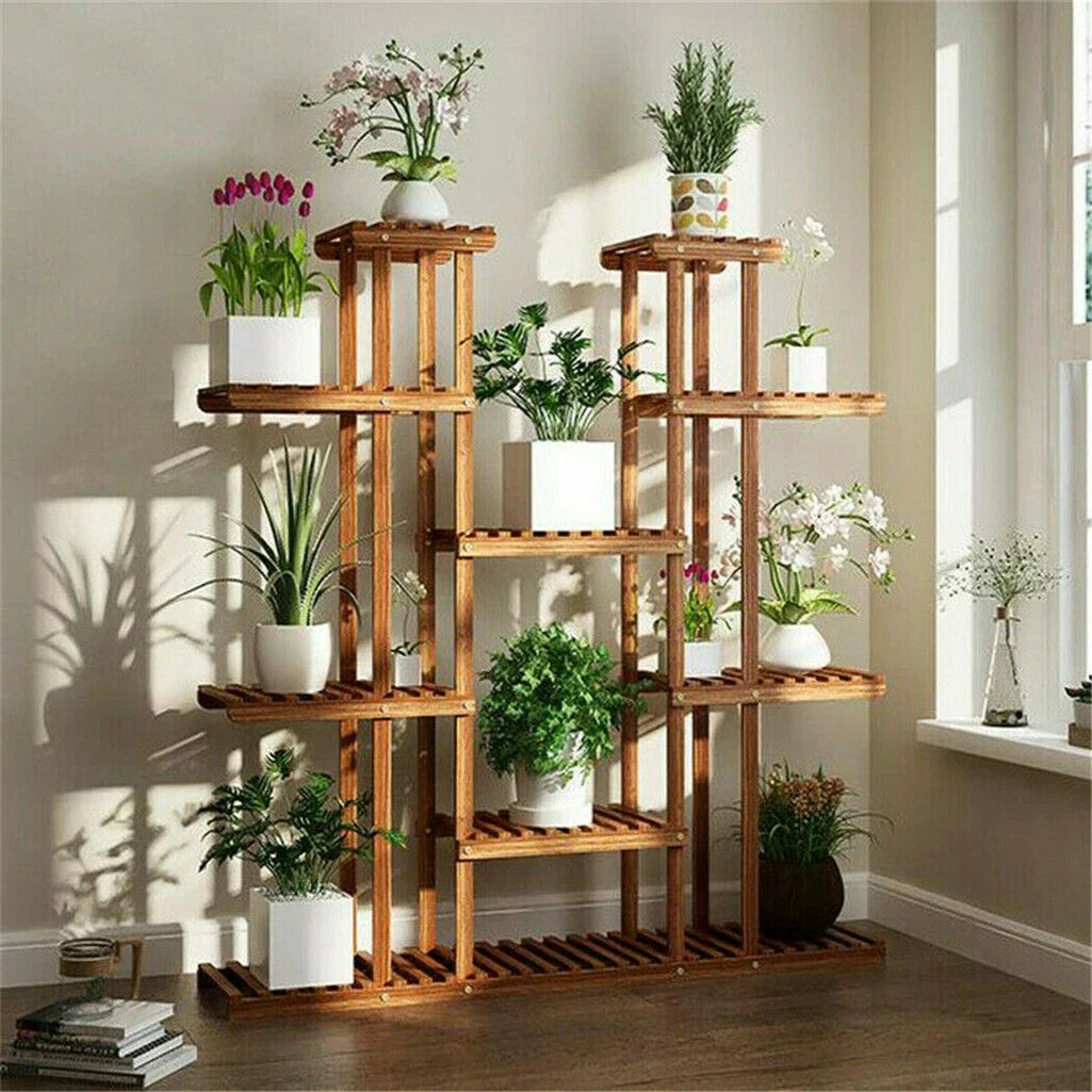 Multi-Tier Plant Stand, 46in Height Wood Flower Rack Holder Indoor Outdoor for Patio Gard