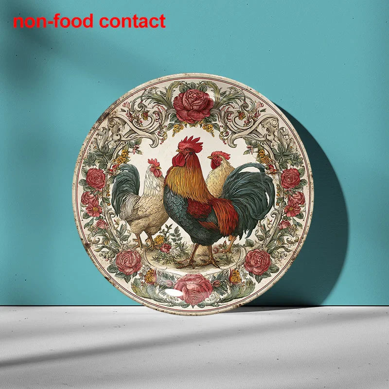 1pc Vintage Farmhouse Rooster and Floral Wall Dish -