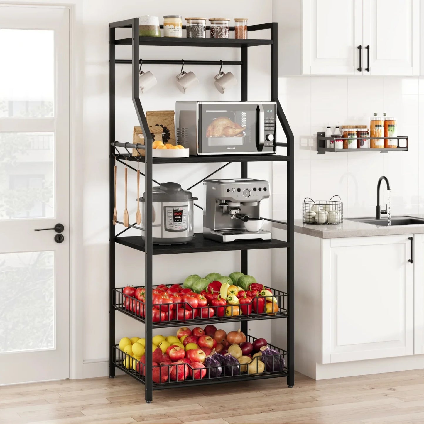 Kitchen Bakers Rack Microwave Oven Stand Coffee Bar Station