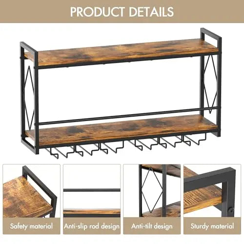 Wall Mount Wine Rack: 31.5" LED Metal Shelf with Glass Holder for Home Bar