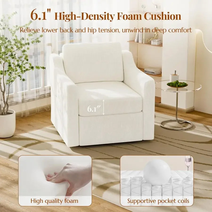 Swivel Accent Chair Set of 2, Large Comfy Reading Chairs, Upholstered