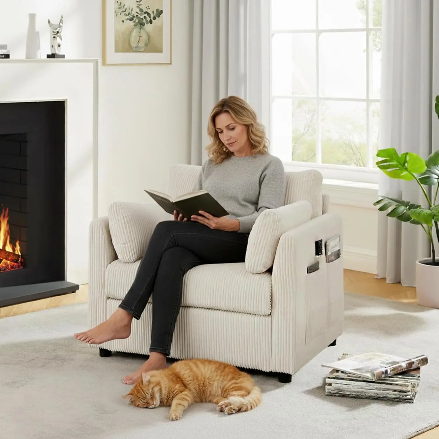 Modern Accent  Living Room Chairs in Corduroy Fabric, for Apartment