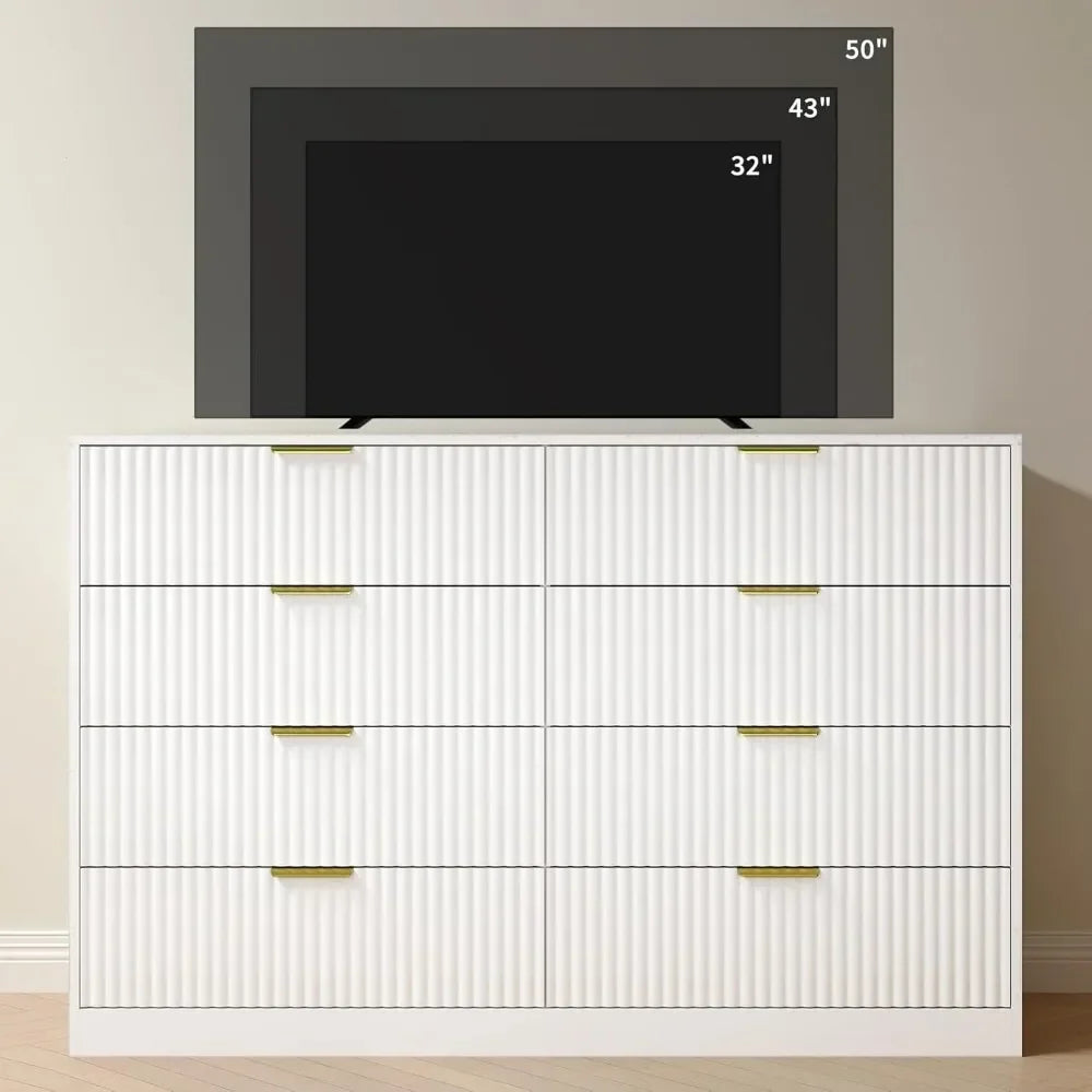 Fluted Dresser for Bedroom with 8 Drawer, 55”  Double Drawer Dresser