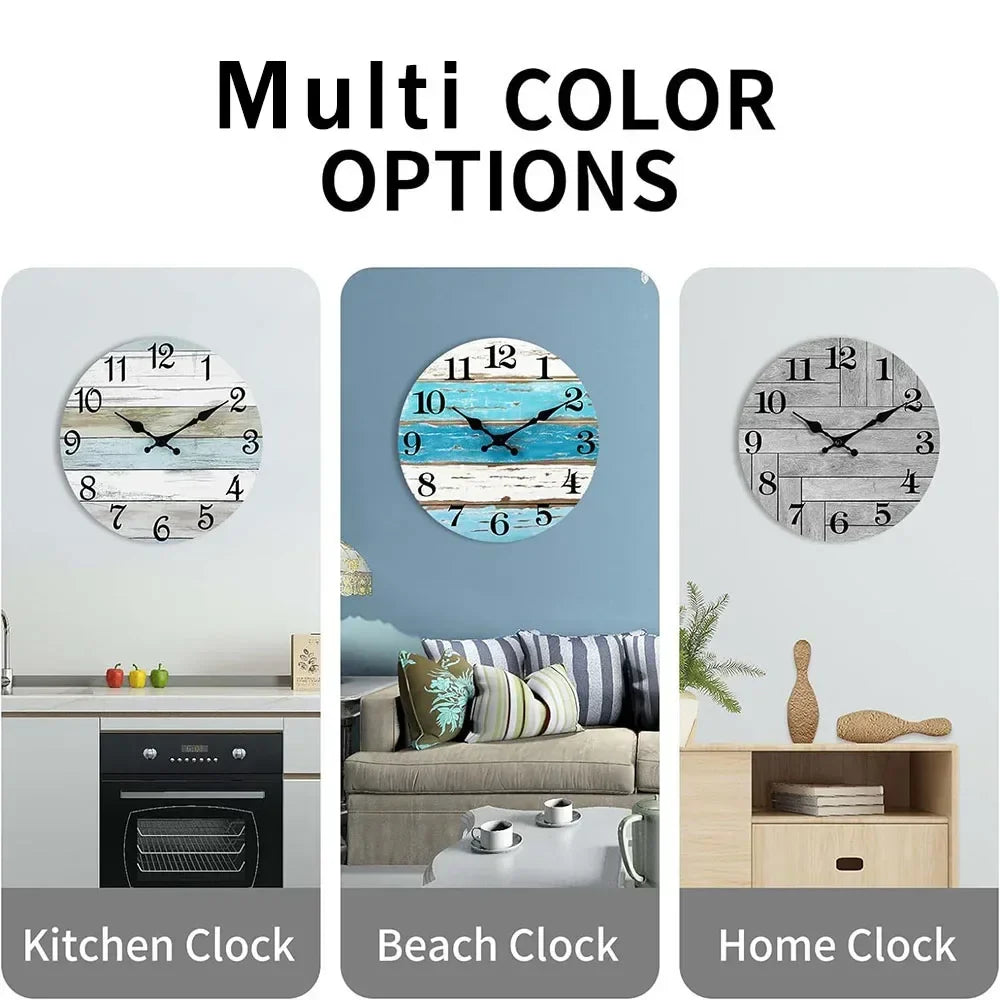 Wall Clock 10 Inch ClockRustic Wall Clocks Battery Operated,SilentNon Ticking Wooden