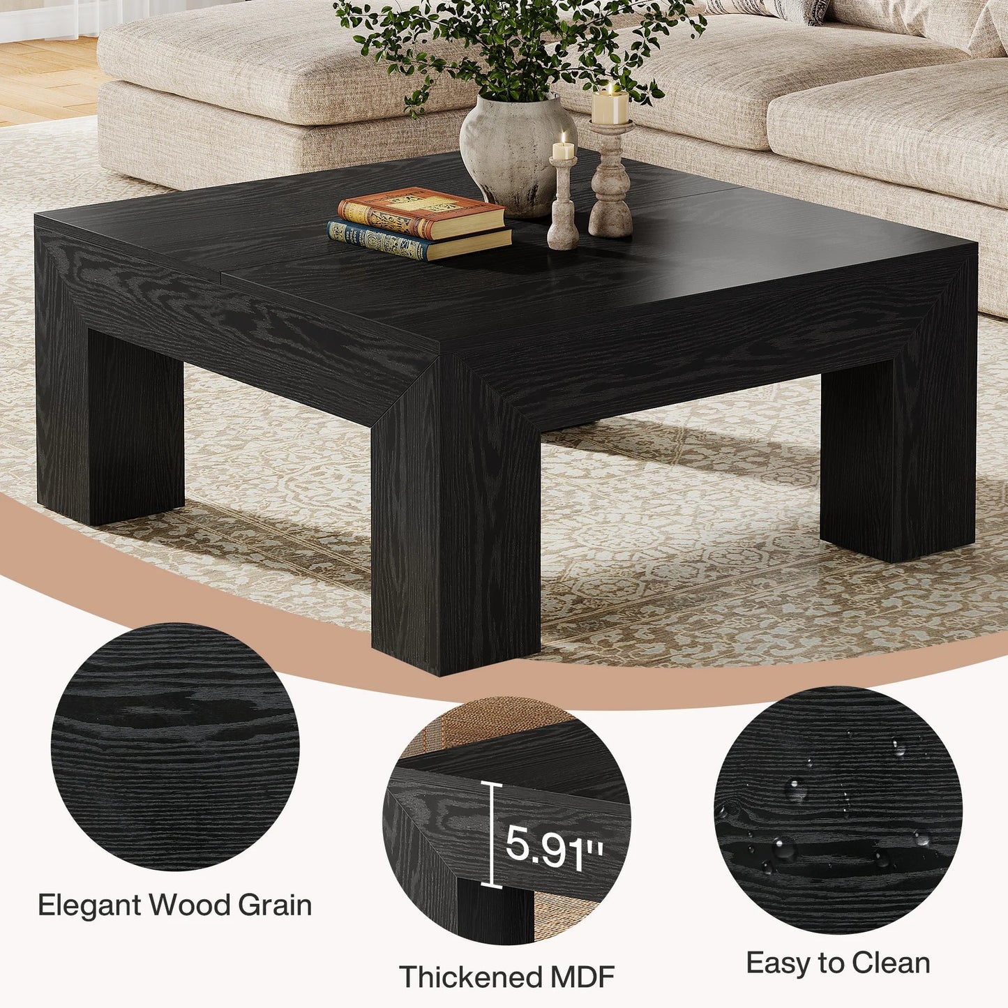 Tribesigns 39.4-Inch Square Coffee Table for Living Room, Farmhouse