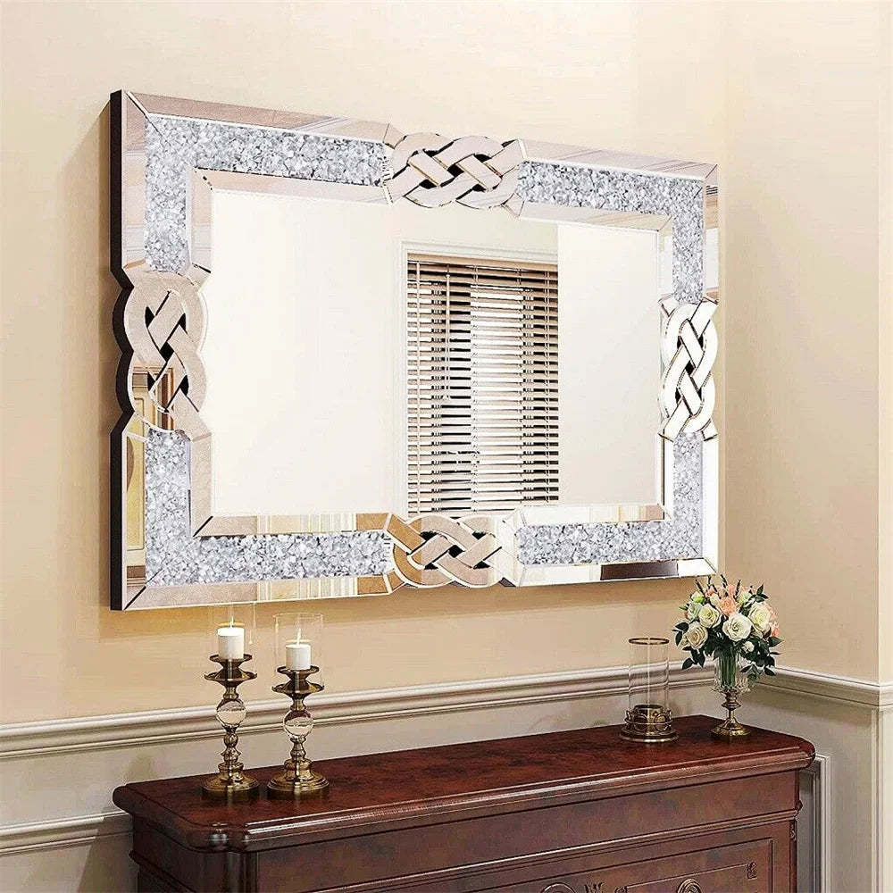 Large Crystal Crush Diamond Mirror Decorative Wall Hang Mirror for Bedroom Hallway Living Room