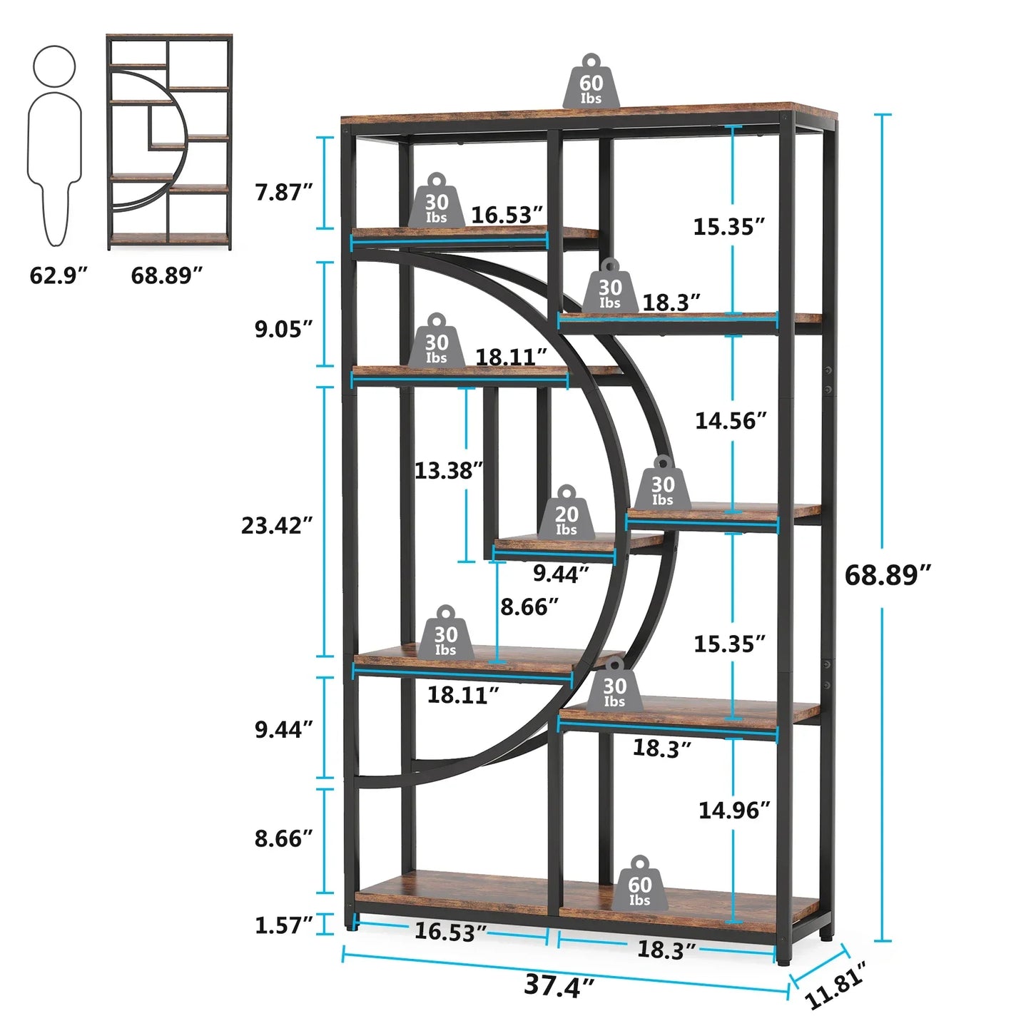 Tribesigns Bookshelf Industrial 5 Tier Etagere Bookcase,