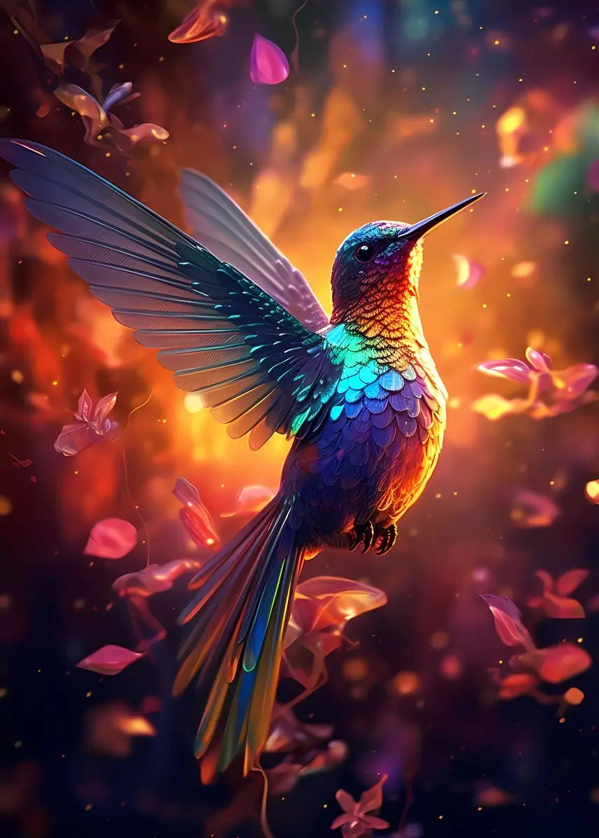 Watercolor Hummingbird Flower Wall Art