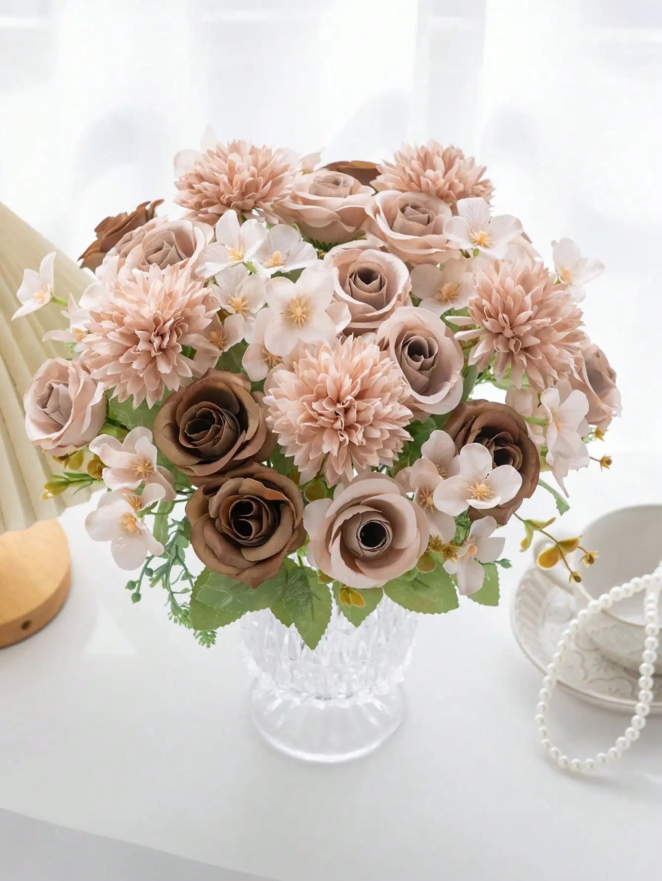 1 Bouquet Artificial Roses w/ Silk Balls Home Decor & Holiday