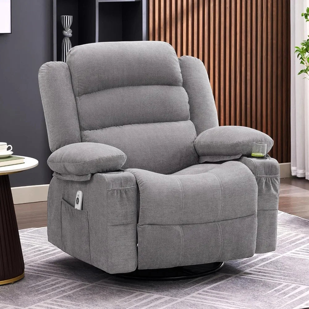 Rocker Recliner Chair with Heat and Massage,360° Swivel  with Cup Holder